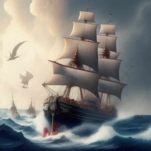 670183752-higly detailed, majestic royal tall ship on a storm sea, night, realistic painting, by Charles Gregory Artstation and Antonio Ja.webp